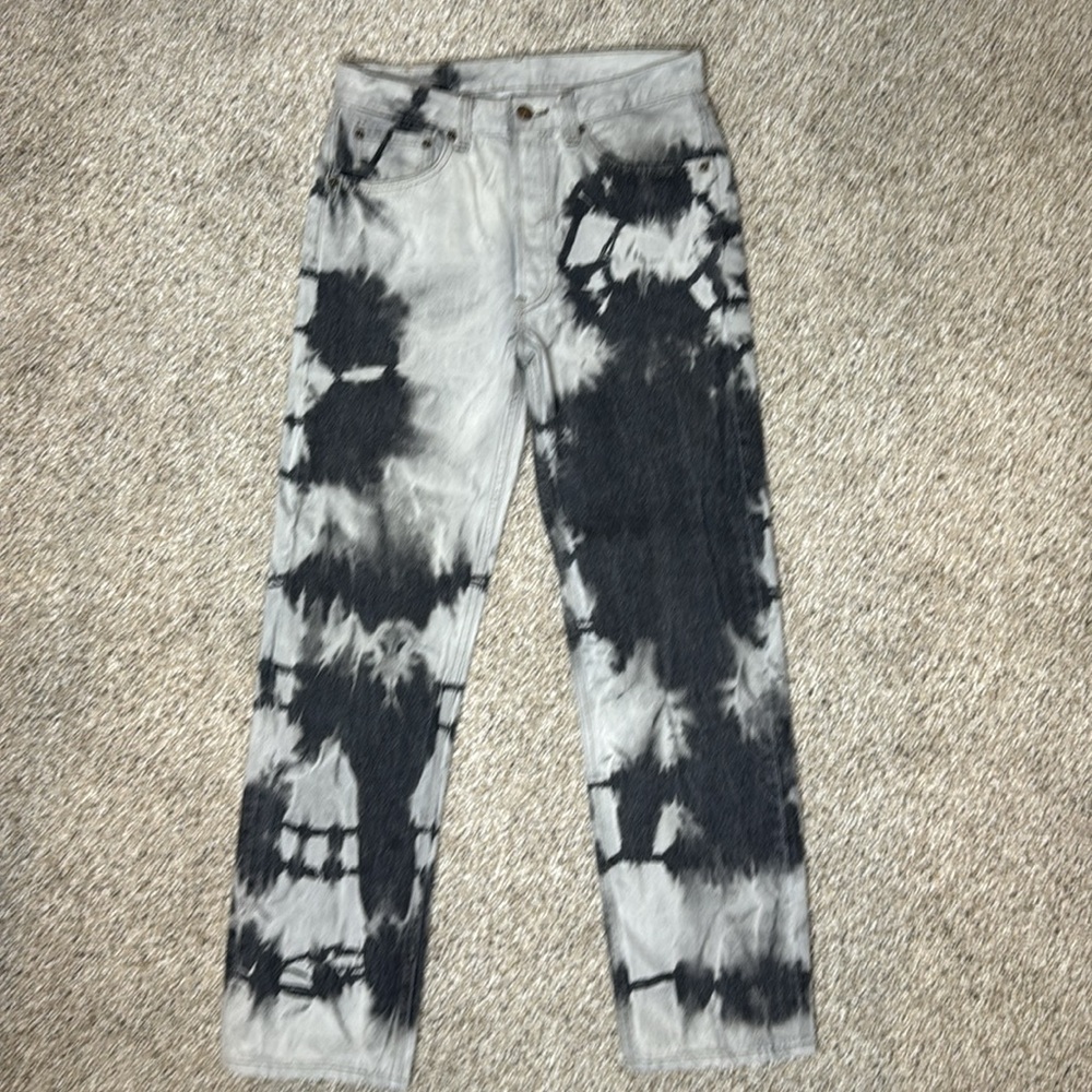 Levi 501 Gray & Black Tie Dye Button Fly Denim